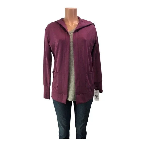 Gaian Small Women Cardigan, Sweater Hoodie 2 Pocket Purple Yoga Activewear NWT - Picture 3 of 16